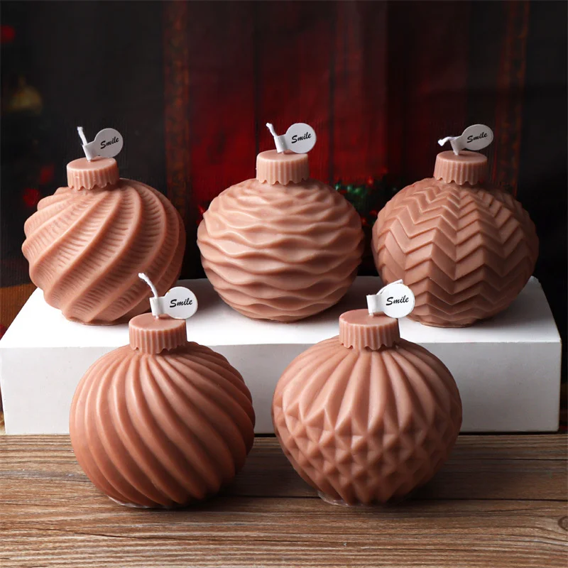 Multiform Striated Sphere Candle Silicone Mold Christmas Ball Gypsum Epoxy Resin Mold DIY Soap Candle Making Festival Home Decor