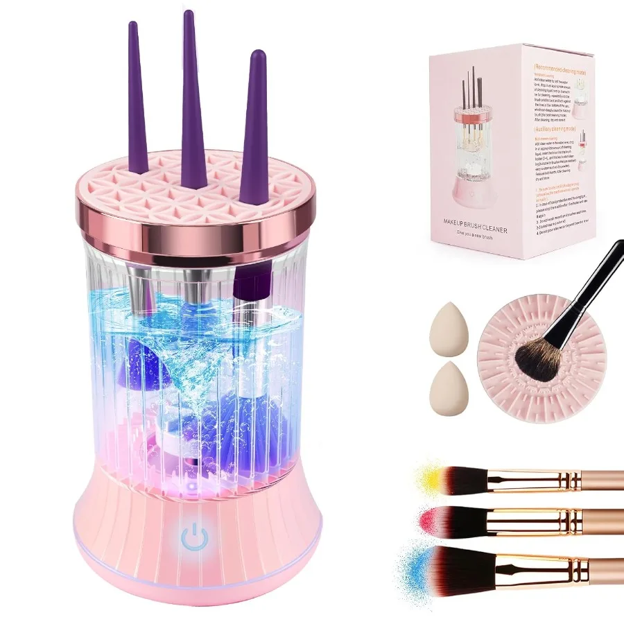 Efficiente detergente elettrico per pennelli per trucco, macchina automatica per la pulizia dei pennelli per trucco, 7000 giri/min, pulizia accurata, silicone multiformato h