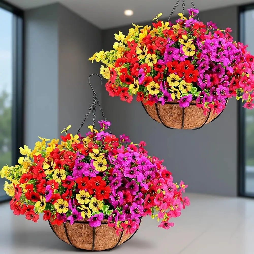 

UV-Resistant Artificial Hanging Baskets for Outdoor Plants, Patio, Porch, Balcony, Yard Decor