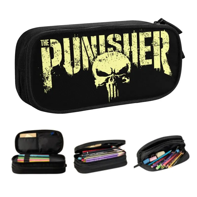 

Custom Cute Superhero Pencil Case for Boys Gilrs Punisher Skull Symbol Large Capacity Pen Bag Box Stationery