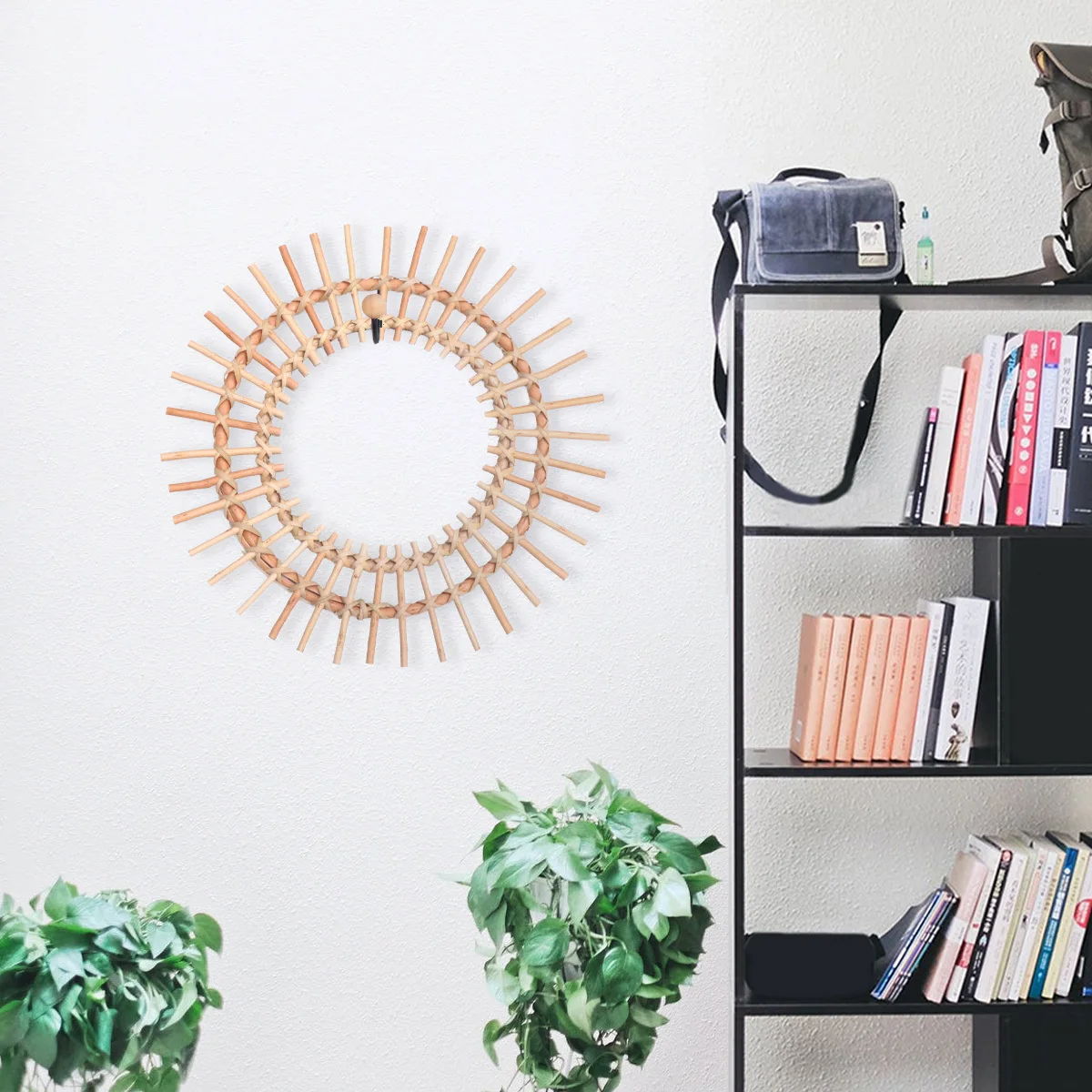

Wicker Weave Design Mirror Creative Wall Hanging Mirror Decor Stylish Photography Props for Home Living Room