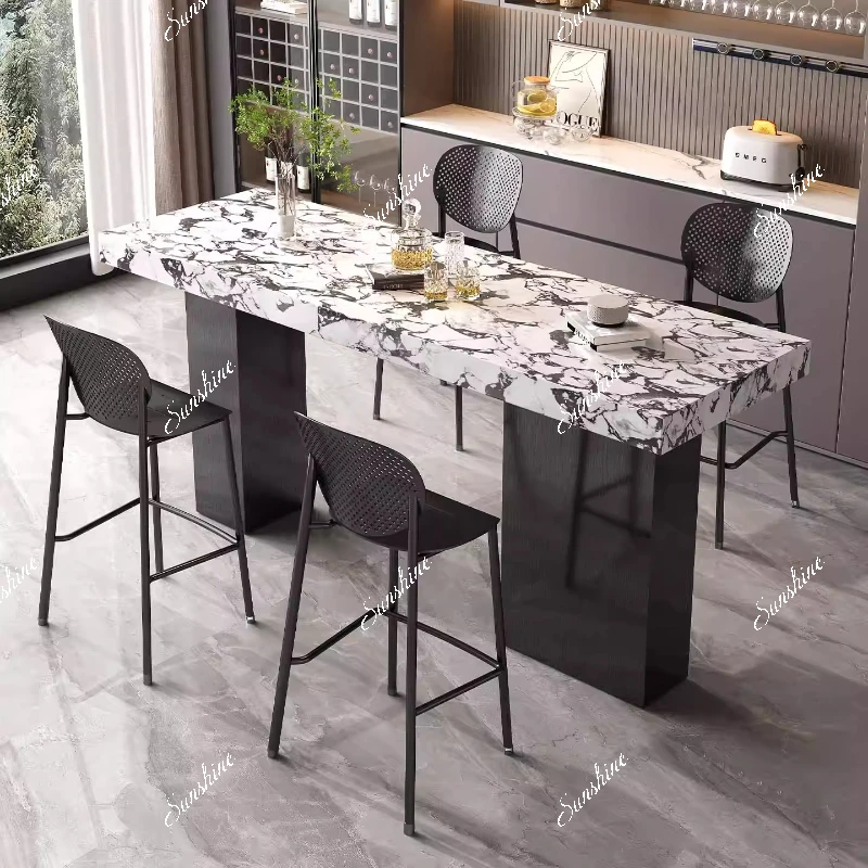 High-end office tea island table, integrated open plan, living room high-footed rock slab