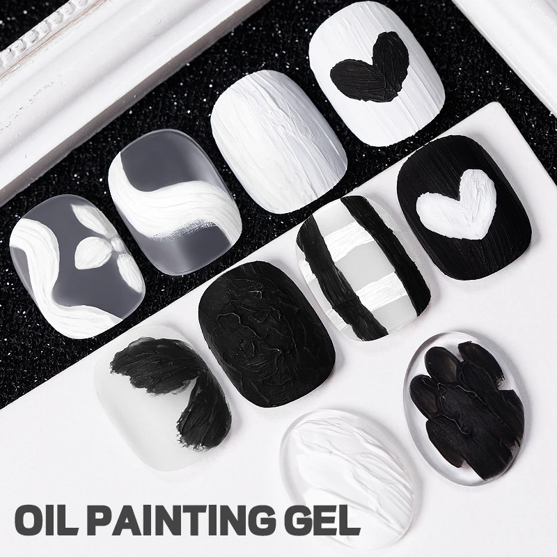AWStorG Oil Painting Gel Black White 3D Texture UV LED Nail Gel Thick Painting Gel For Hand Drawing Cartoon Pattern Salon DIY