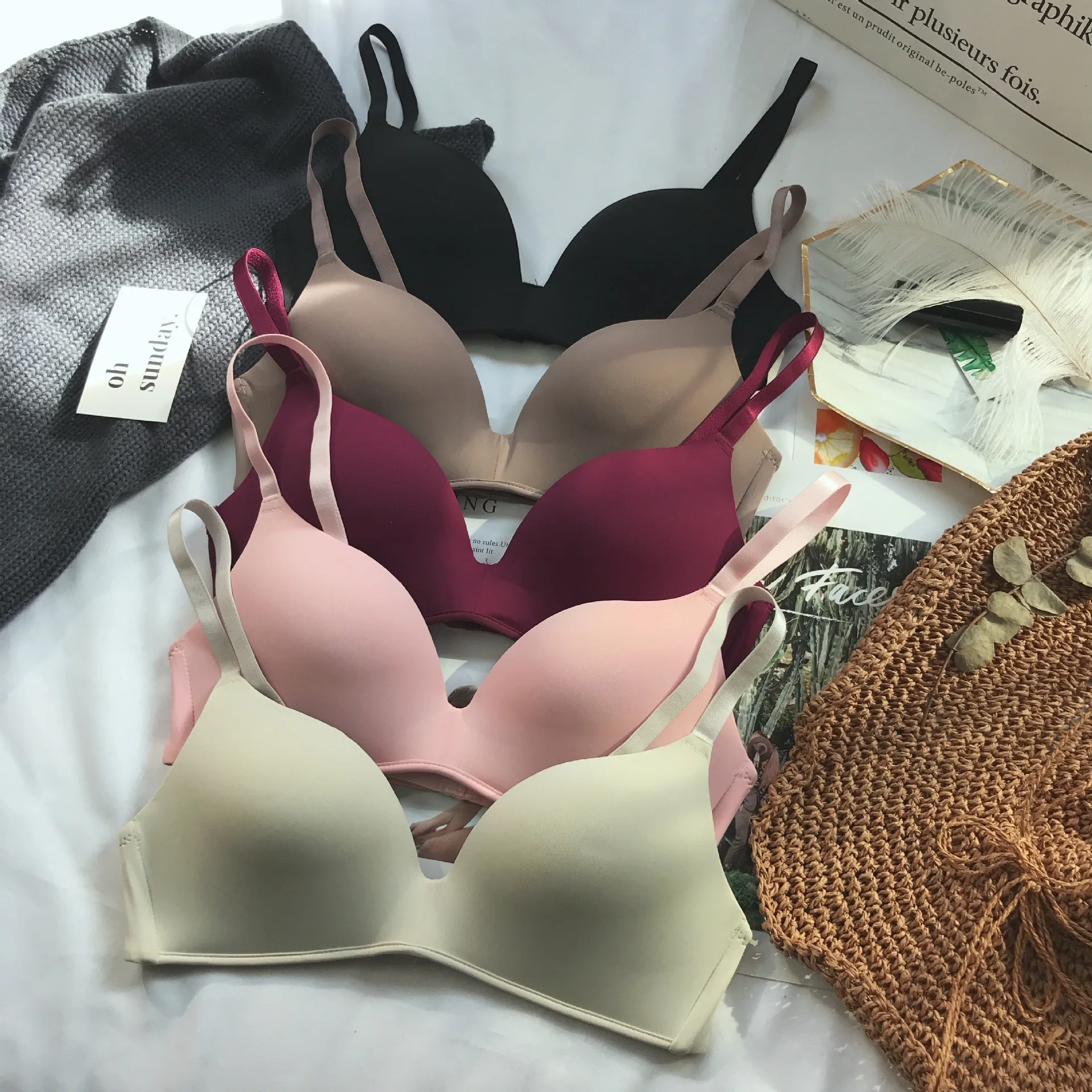 SP&CITY Simple Solid Color Gathering Bras Without Steel Ring One Piece Seamless Comfort Women's Bras Student Daily Lingerie