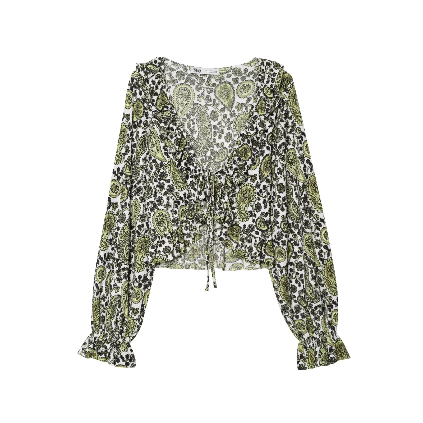 

ZBZA Spring New Women's Faion Design Layered Decoration V-Ne Top Polyester Fiber Long Sve Loose Fit Floral Print