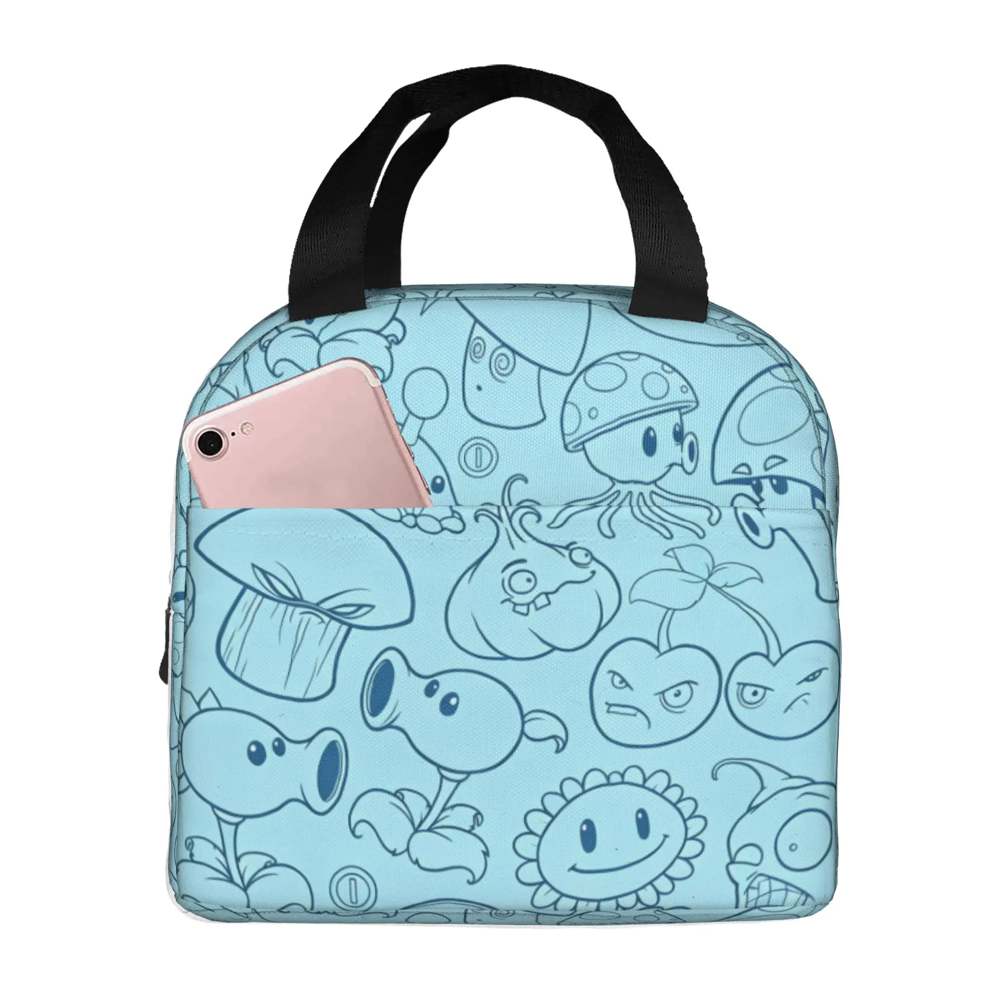 P-Plantsed Vs. Zombiesed Lunch Bag Women Funny Game Vegetable Print Cooler Warm Insulated Lunch Boxes for School