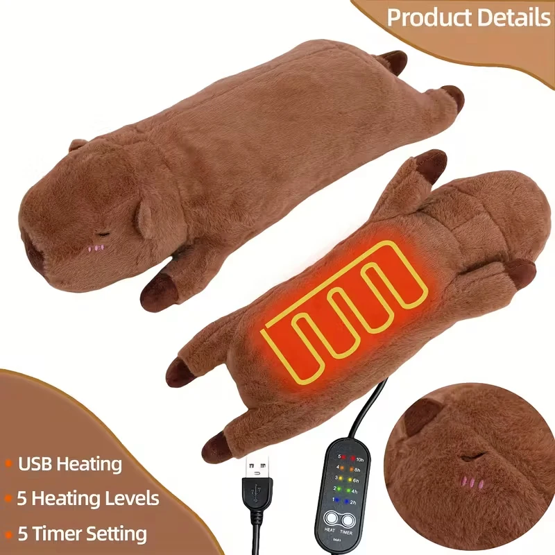 

USB Electric Heating Pad Cute Cartoon Cat Capybara Plush Heating Pillow Animal-Shaped Heating Blanket Mat Christmas Gifts