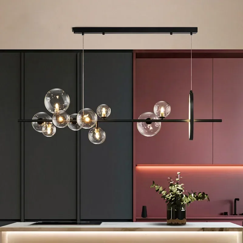 Luxury Restaurant Pendant Light Nordic Magic Bean Molecular Bubble Art Design Long Bar Counter High-end Glass Ball Minimalist