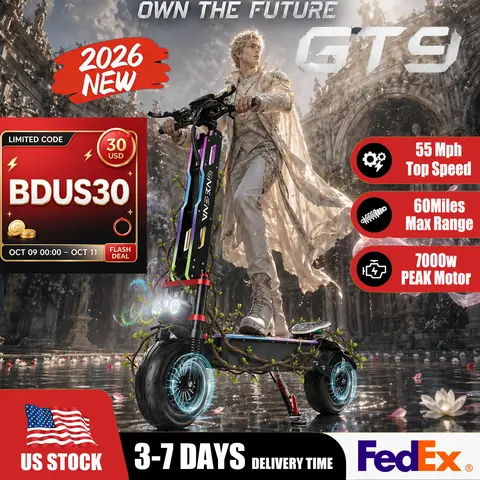 GT9 GT8 GT7 Adult Electric Scooter, 5600W/7000W Dual Motors, Maximum Speed up to 45 50 55 MPH, Equipped with 60V 33Ah/38Ah Battery, Maximum Speed up to 50/55 MPH, Large Display Screen, 11 Inch/12 inch Tubeless Tires with LED RGB Lights