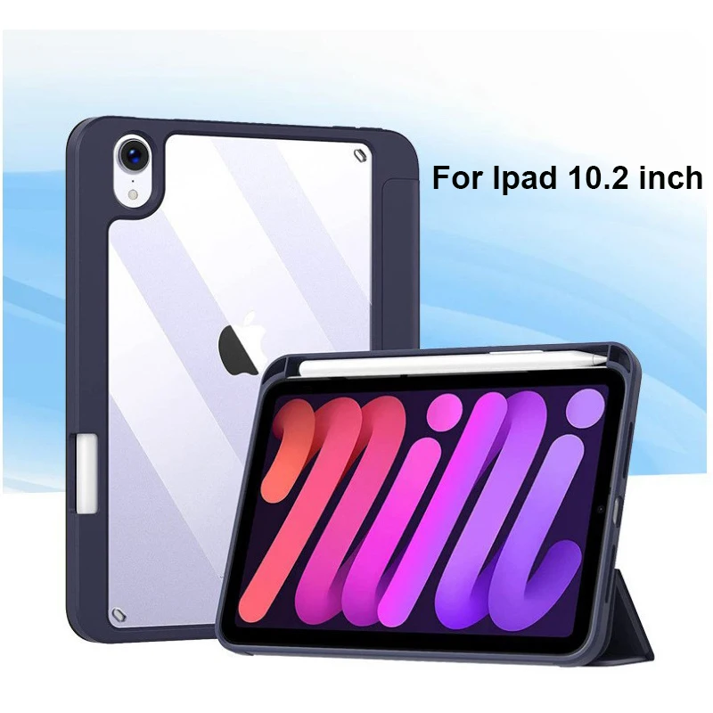 For ipad10.2 new 2022 acrylic protective case with pen slot PC transparent shell anti-drop Cover Light silicone leather case