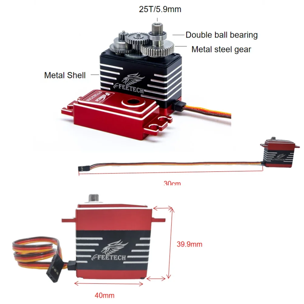 FT5830M Digitales Servo 30 kg.cm 180 Grad Hochgeschwindigkeits-Metallgetriebe mit 25T Servohornarm für RC Baja Truck Car im Maßstab 1/8 1/10