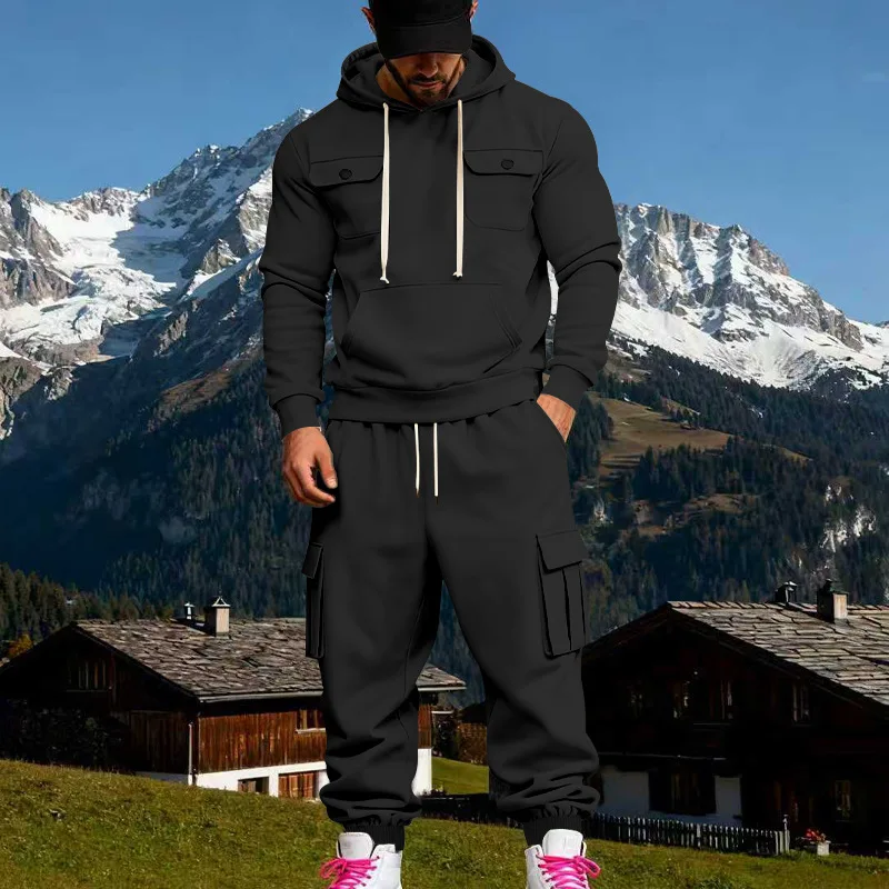 

Осенне-зимняя американская мужская бархатная свободная уличная рабочая одежда, пригородная толстовка с капюшоном и спортивные штаны, костюм