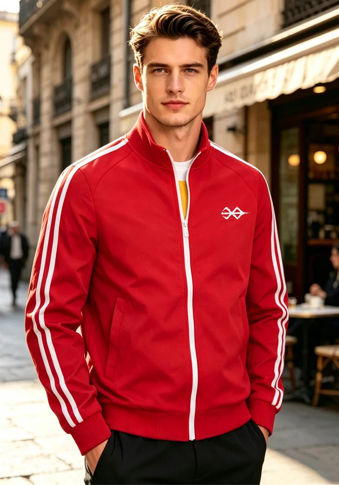 New Men Black Athletic Jacket With Logo White Side Stripe Zipper Up Sportswear Male Windproof Gym Training Street Outfit