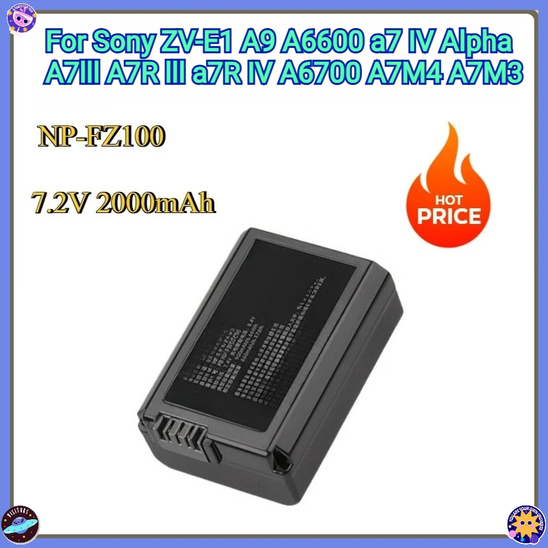 

New Replacement Battery NP-FZ100 7.2V 2000mAh For Sony ZV-E1,A9,A6600,a7 IV, Alpha A7III,A7R III,a7R IV,A6700,A7M4,A7M3