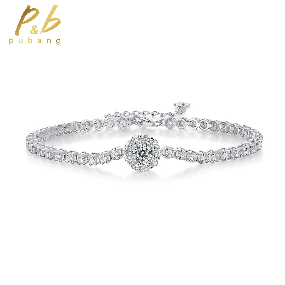 

PuBang Classic Jewelry 100% 925 Sterling Silver 16+5CM GRA Real Moissanite Diamonds Tennis Bracelet for Women Gift Free Shipping