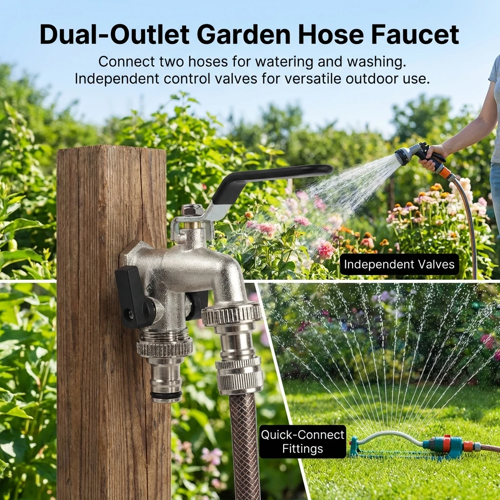 

Кран из цинкового сплава с двумя выходами для сада и стиральной машины, устойчивый к коррозии