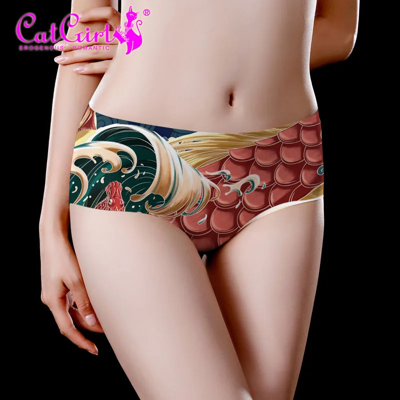 Graffiti Anime Pattern Women's Lingerie Seamless Ice Silk Panties Ultra-thin Underwear girl Sexy Medium Waist Briefs