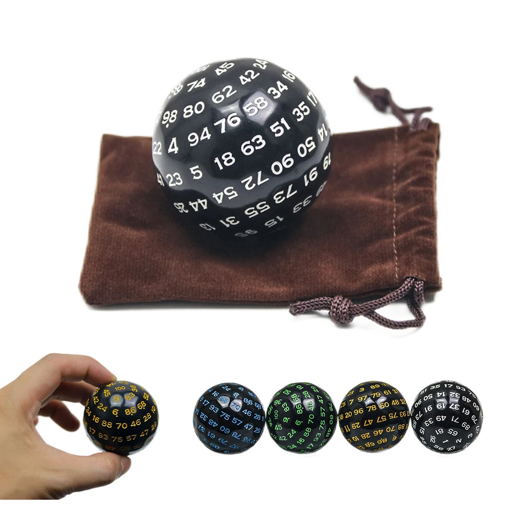 Polyhedral Dice 100 Sided, Digital Acrylic D100 49mm Black Color with Bag for DND RPG Funny Kids Party Entertaiment