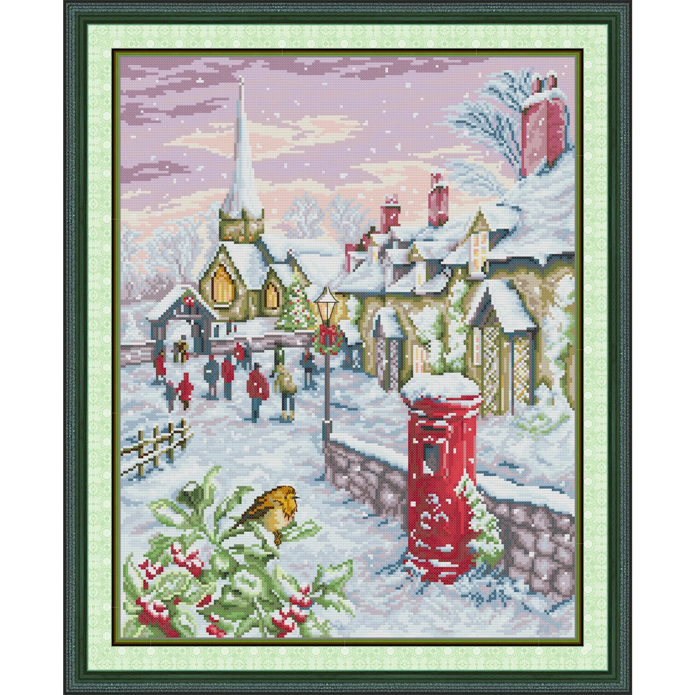 

Soulgift News Набор для вышивки крестом с предварительной печатью, штампованная ткань Аида с нитками DMC, набор для вышивания - в канун Рождества 2.