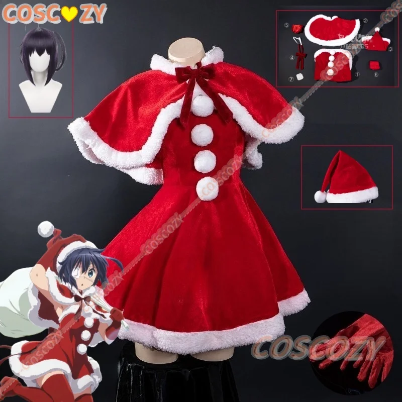 Anime Love, Chunibyo y otros delirios Takanashi Rikka Cosplay disfraz peluca Navidad falda roja mono de felpa vestido con mangas tipo capa