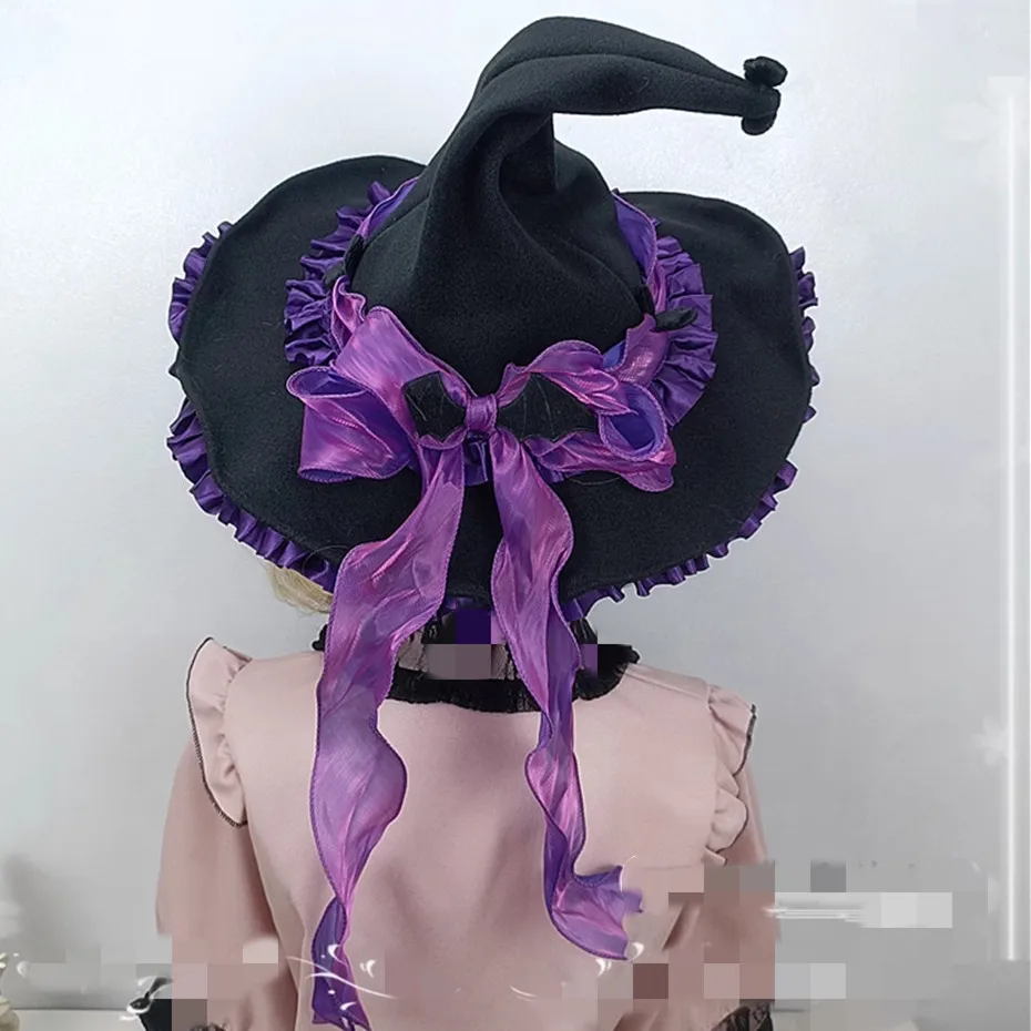 Cappello da mago con fiocco per festa di Halloween Accessori per costumi Lolita gotici da donna Cappelli da strega retrò
