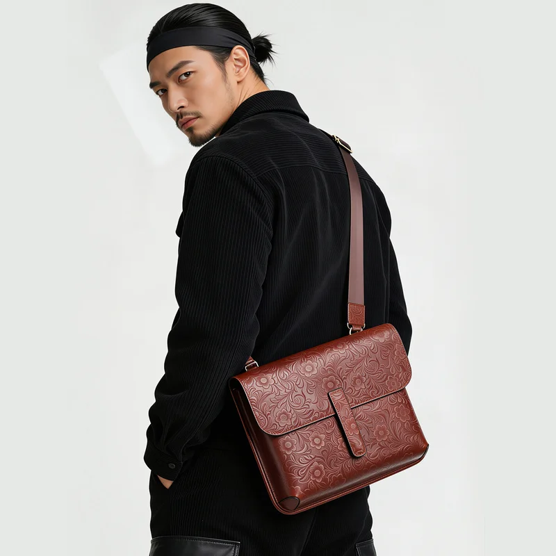 Luxury Genuine Leather Crossbody Bag Multifunctional Vintage Men's Wallet Single Shoulder Business Handbag Business Occasion