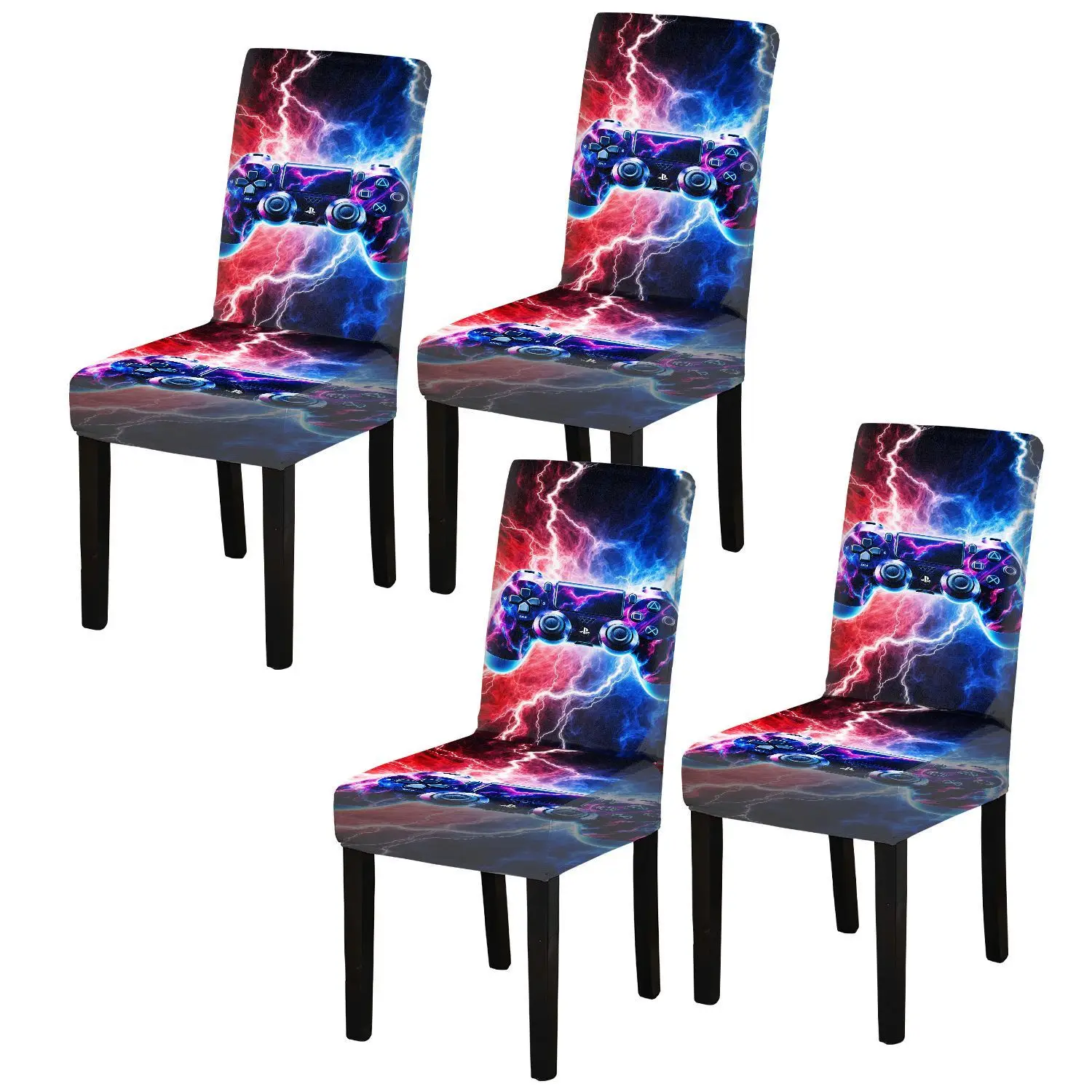 Elastic dining chair cover, e-sports style gamepad pattern, removable machine washable household dining chair cover