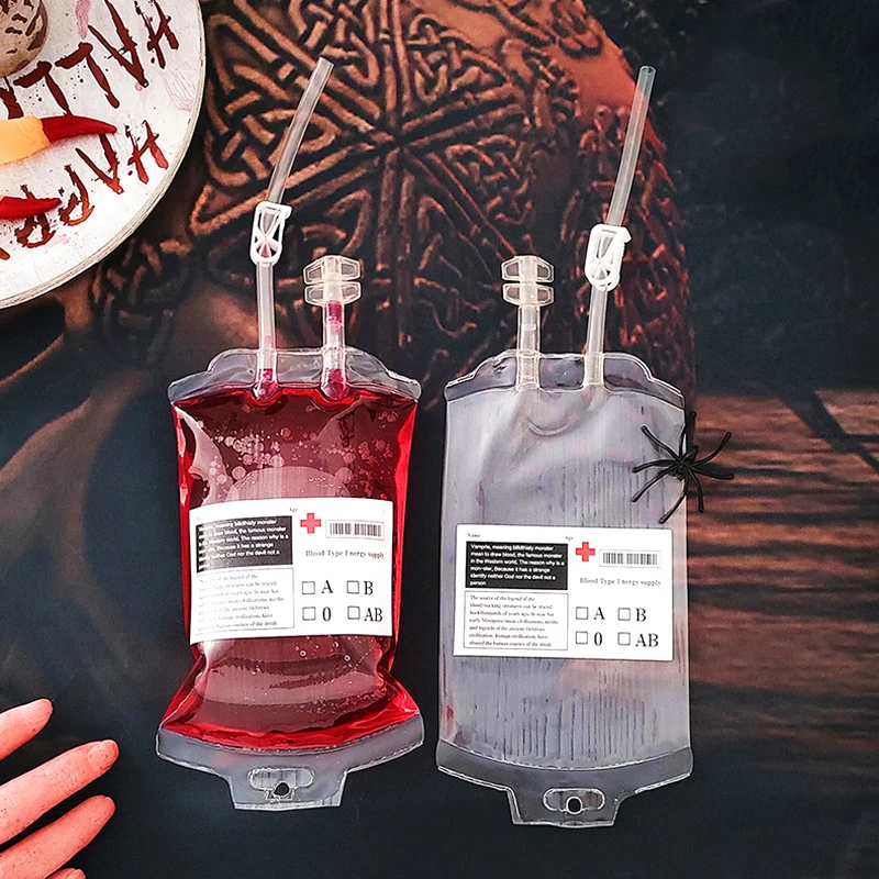 

3 Styles 350ml Empty Transparent Blood Bag With Infusion Tube Buckle Label Reusable Halloween Horror Party Cosplay Drink Pack