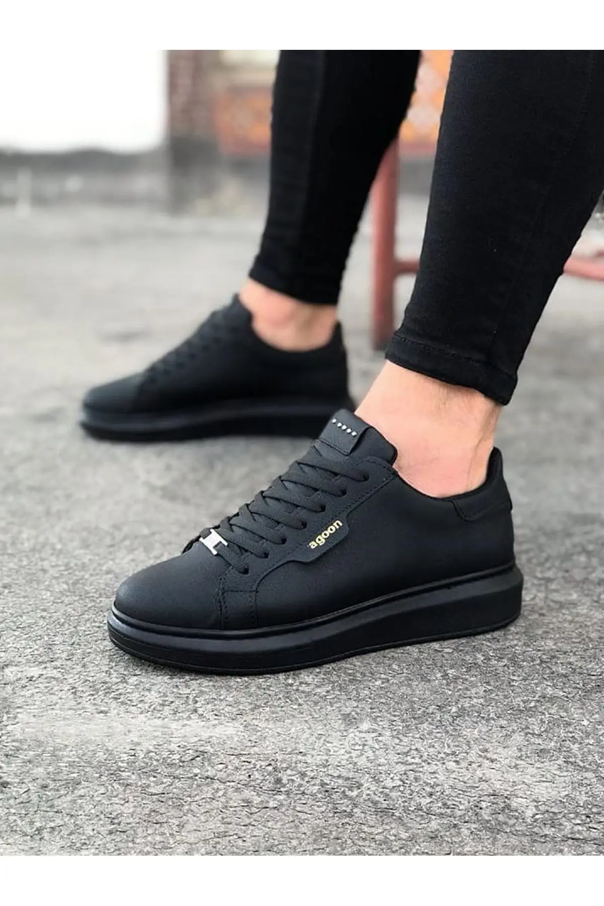 Wagon Men's Sneakers Sport Shoes Black Lace Up Closure Faux Leather Spring and Autumn Seasons Comfortable Slip On In 2022 Fashion Wedding Orthopedic Suit Unisex Light Odorless Breathable WG01