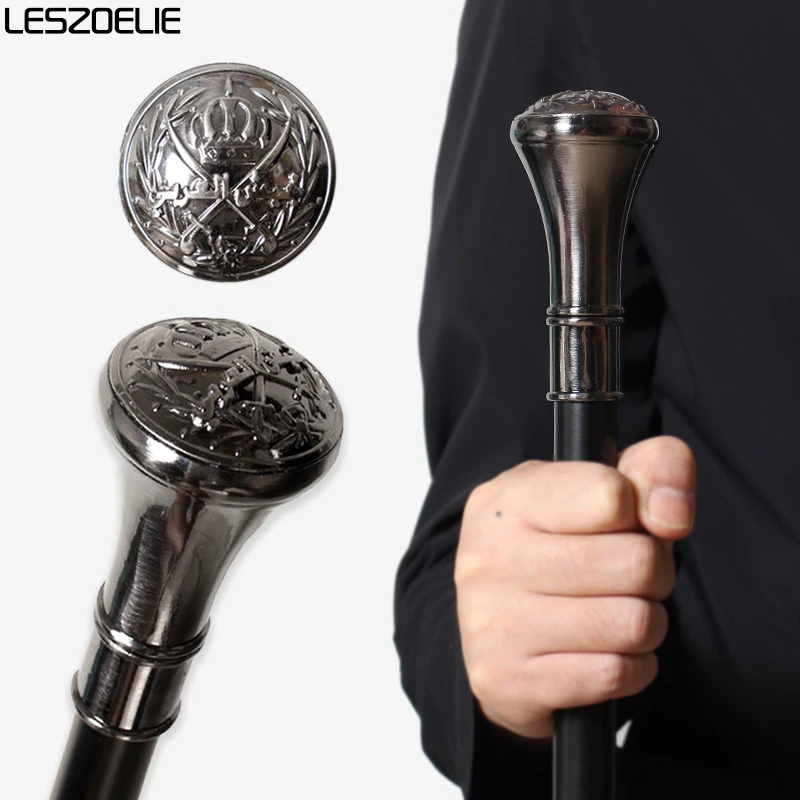 عصا مشي فضية بنمط تاج فارس القرون الوسطى وقبضة مستقيمة عصري للزينة للرجال والنساء