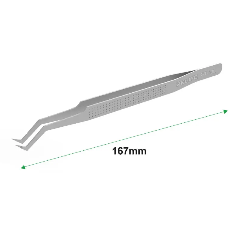 RELIFE ST-20L Chip Tinning Positioning Tweezers Curved Tips High Precision Anti-magnetic For Mobile Phone Circuit Board Repair