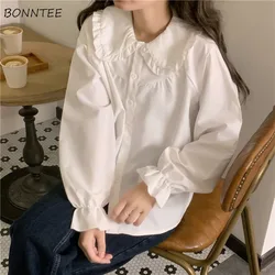 Preppy Style Shirts Women Sweet Teens Simple All-match Retro Korean Fashion Students Ins Flare Sleeve Mujer Classic Popular Cozy