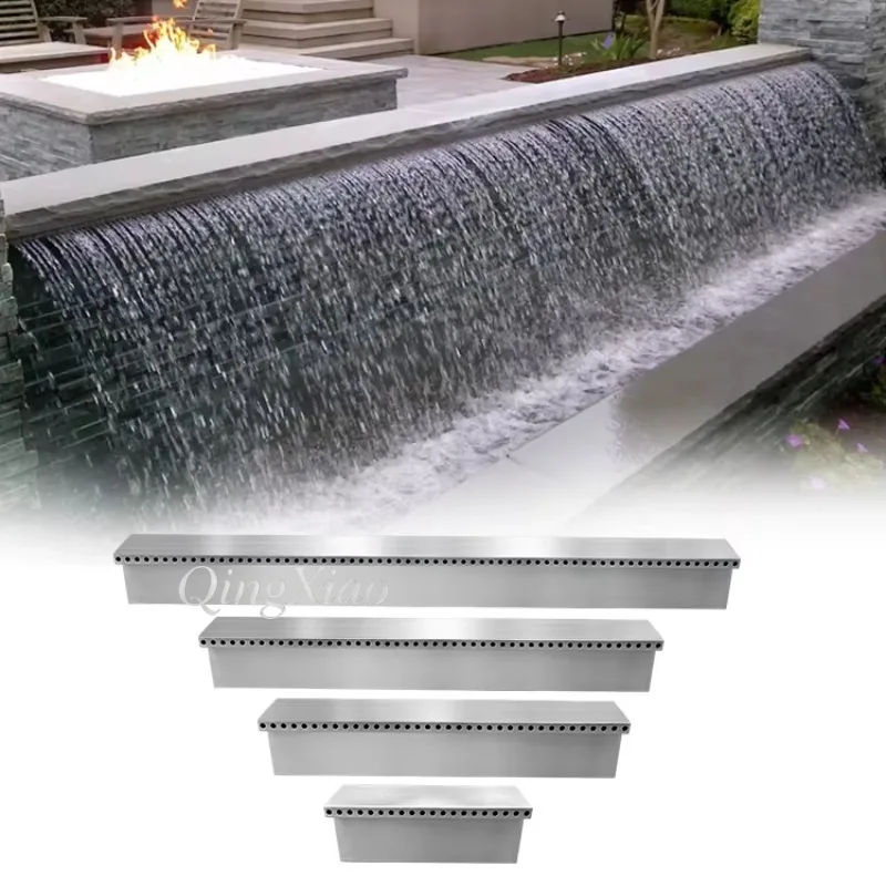 Custom Stainless Steel Waterfall Spout Outdoor Pool Patio Garden Pond Landscape Water Feature 30‑200cm Durable Size Option