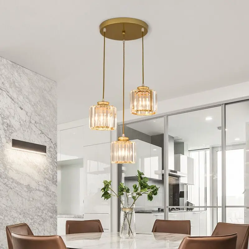 

Modern Crystal Pendant Light 3-Pack Adjustable Chrome Hanging Ceiling Fixture with Clear Beads, Elegant Design