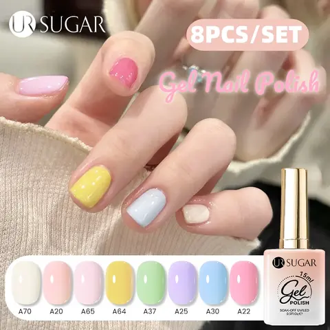 UR SUGAR 8 개/대 15ml 마카롱 색상 젤 매니큐어 캔디 핑크 퍼플 세미 퍼머넌트 UV 젤 네일 아트 매니큐어 키트