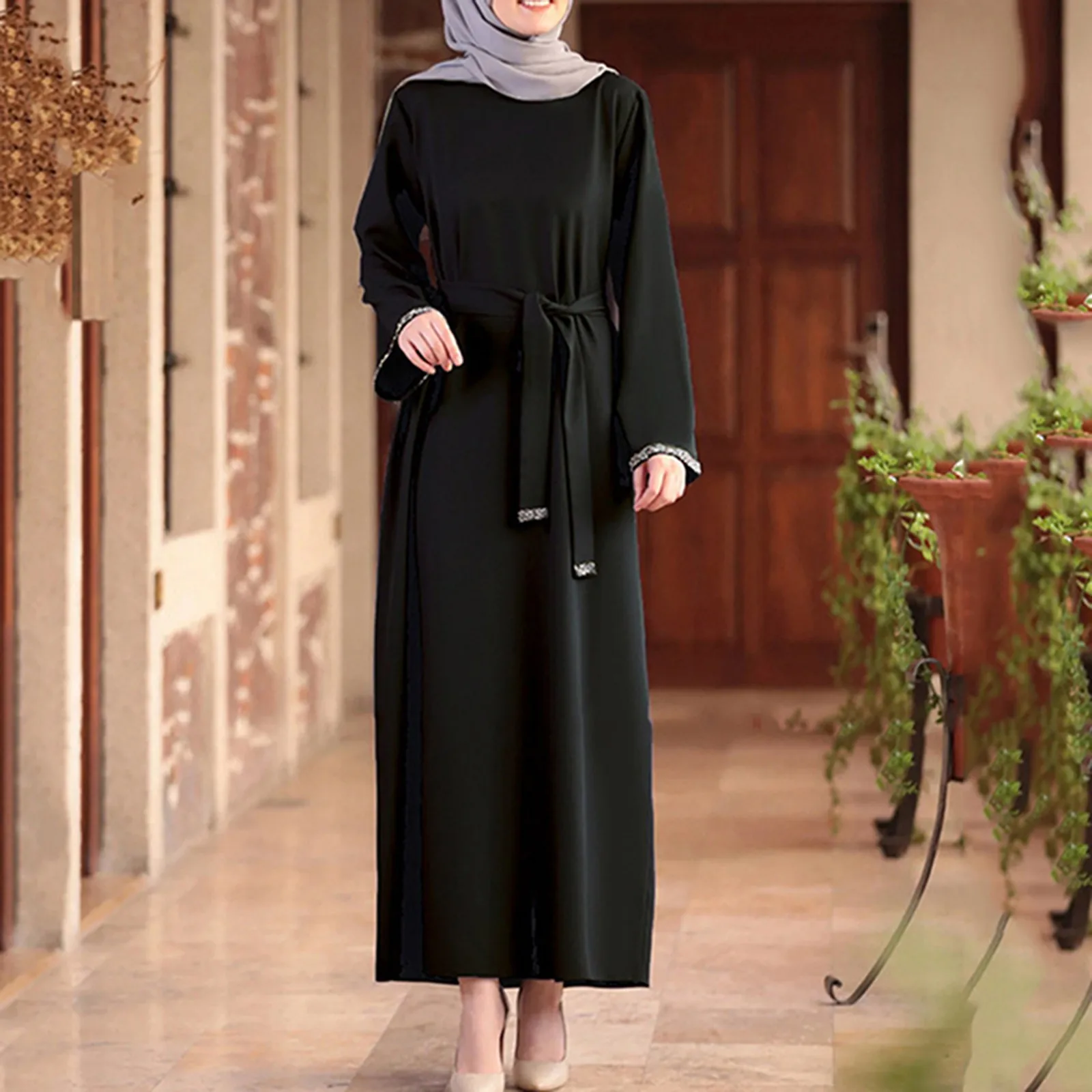 

Muslim Fashion Hijab Dubai Abaya Long Dresses Women With Sashes Islam Clothing Abaya African Dresses For Women Musulman Djellaba