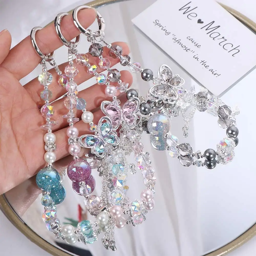 

Sweet Butterfly Beaded Mobile Phone Lanyard Anti-Lost Short Bag Charms Jewelry Trinket Lady Girl Car Key Strap Backpack Ornament