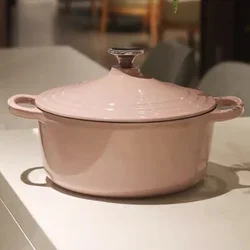 24cm Flat Bottom Cast Iron Cooking Pot Thickened Enamel Coated Stew Pot for Induction And Gas Stoves Efficient Performance