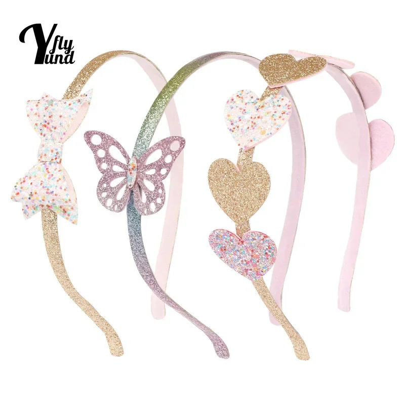 1PCS Girls Toddler Headband Sparkly Cute Kids Glitter Hair Bands for Ages 1-12 Non Slip Bow Heart Butterfly Headwear Gifts