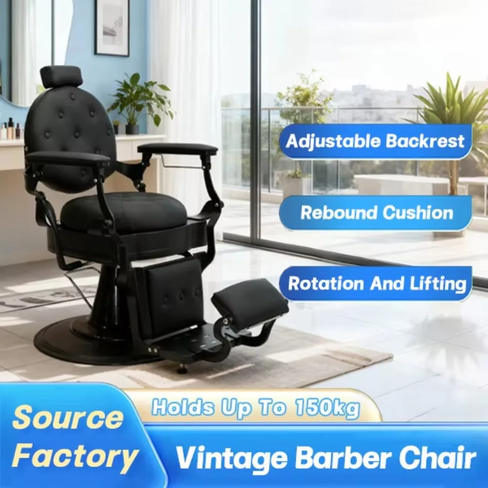 Factory Wholesale Barber Chair Professional High Grade Salon Equipment Men Black Retro Recliner Salon Chair for Salon Station