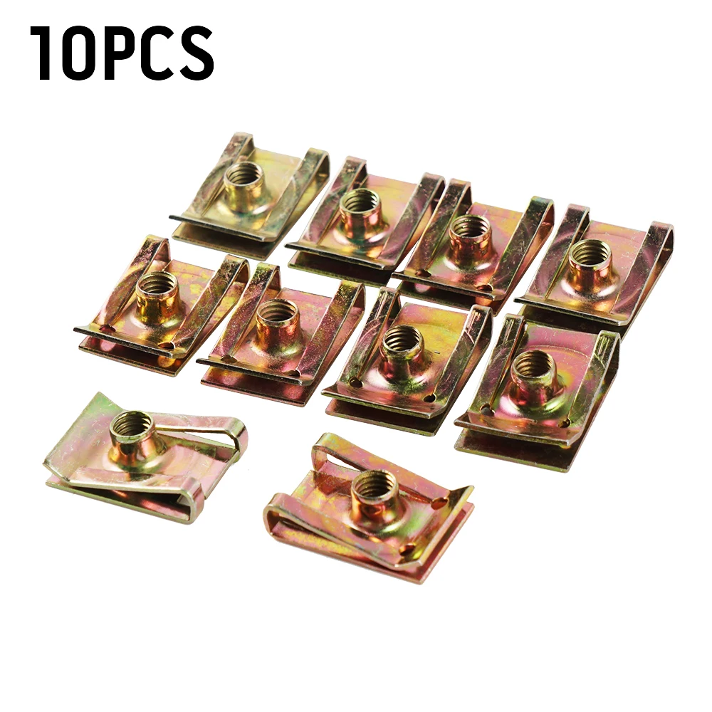 10x Motorcycle Auto Clips 4mm Thick M5 U-Type 5mm Thread Rivets Panel Spire Nut Fairing Clip Fastener Speed Zinc Mounting Clamp