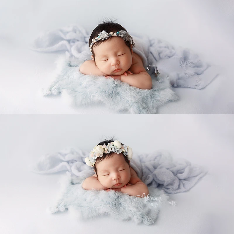 Newborn Photography Props Baby Soft Knit Wrap Infant Flower Headband Background Blanket Props Studio Shoot Photo Accessories