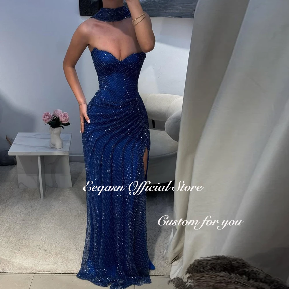 Sexy Women Evening Dresses Sweetheart Mermaid Vestidos De Noche Corset Back Bespoke Occasion Dresses Side High Split Customized