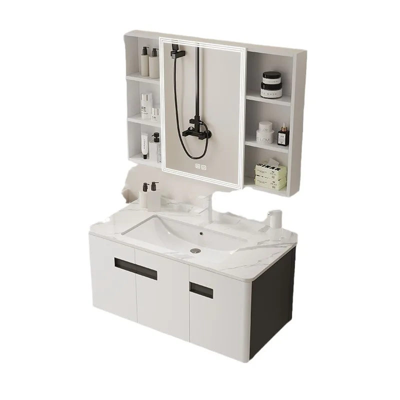 

Stainless steel, modern bathroom cabinet, ceramic integrated basin, small apartment