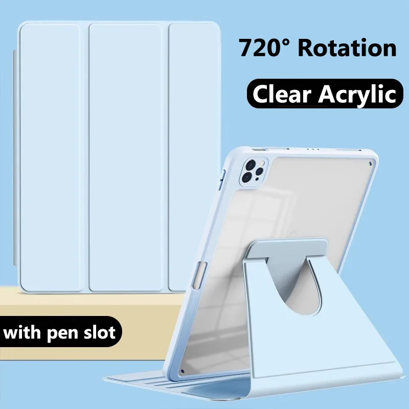 Rotation Acrylic Case for iPad Pro 13 Pro 11 2024 Air 11 Air 6th Air 13 inch 2024 Shockproof Flip Stand Leather Cover Pen Slot