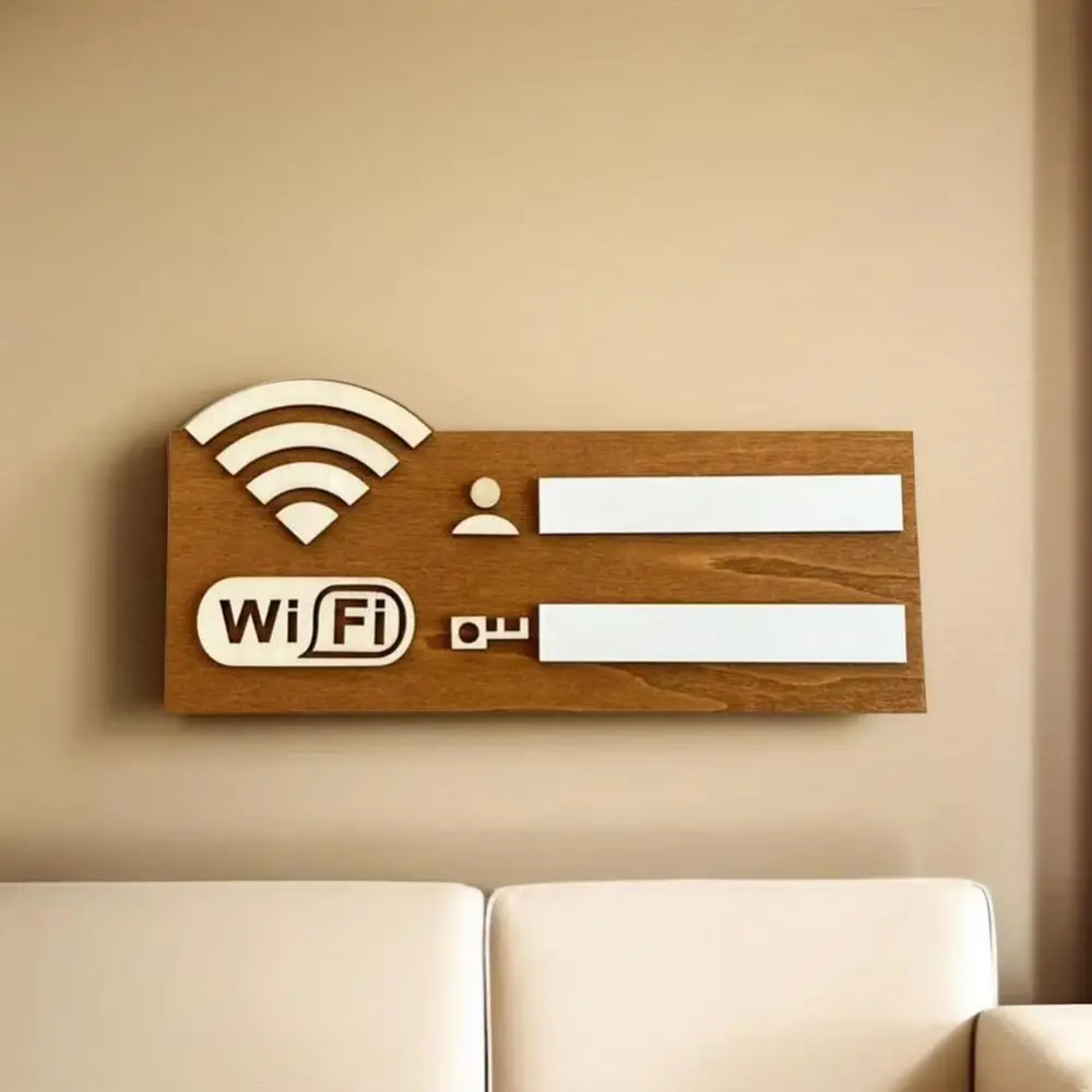 Wooden WiFi Password Sign Rewritable Wall Mounted Wireless Network Indicator Plaque Handwriting Multi-Purpose Use
