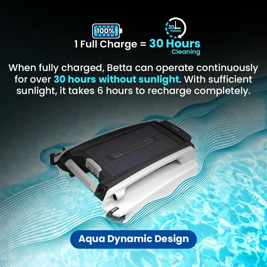 Solar Powered Automatic Robotic Pool Surface Skimmer Cleaner with 30-Hour Continuous Cleaning Battery Power and Re-Engi