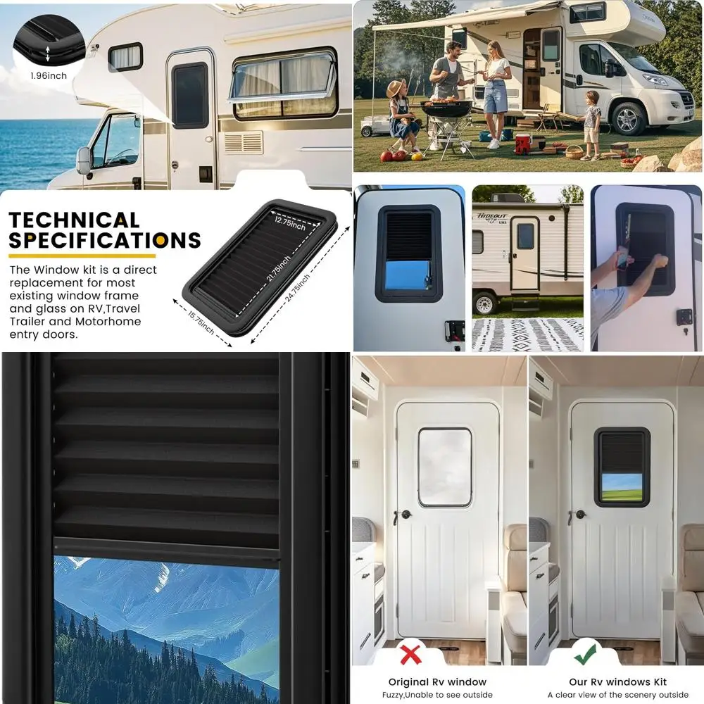 

806621 RV Window Complete Window Kit Replacement for Lippert, Compatible with Lippert RV Entry Doors, Black