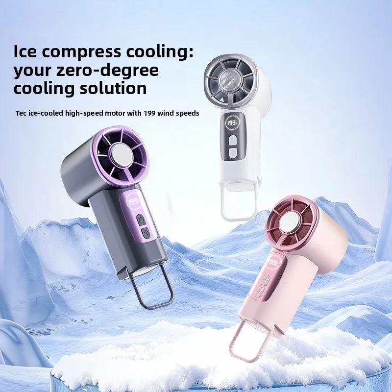 Pocket-Sized Turbo Fan with Ice-Cooling Technology, 199-Speed Adjustable Foldable Design for Office/Camping/SportsRechargeable