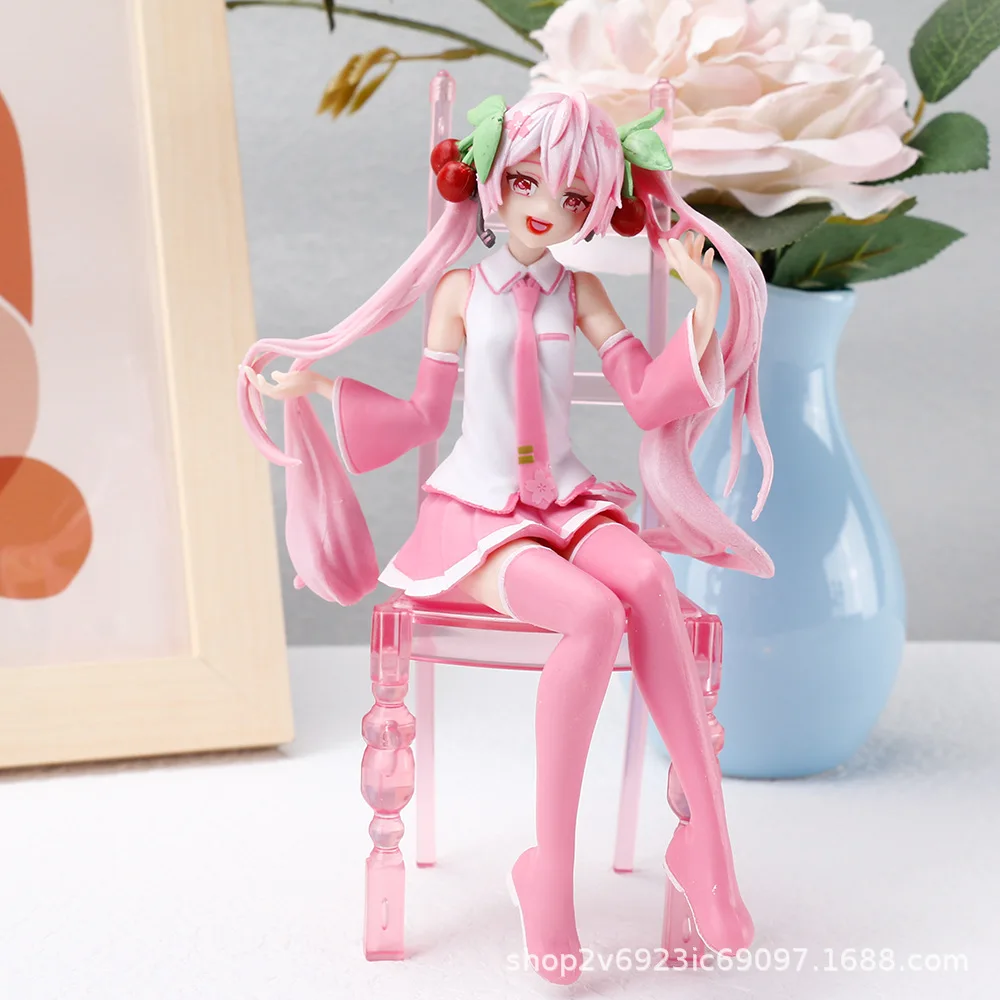 16CM Anime Action Figure Cute Hatsune Miku Sitting With Chair Noodle Stopper Model Toys PVC Gift Doll